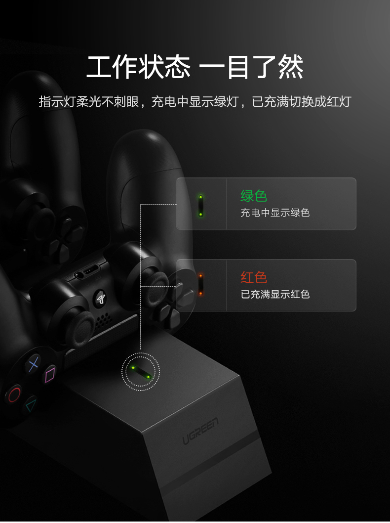 意昂2PS4游戏手柄充电器,5V2A手柄座充