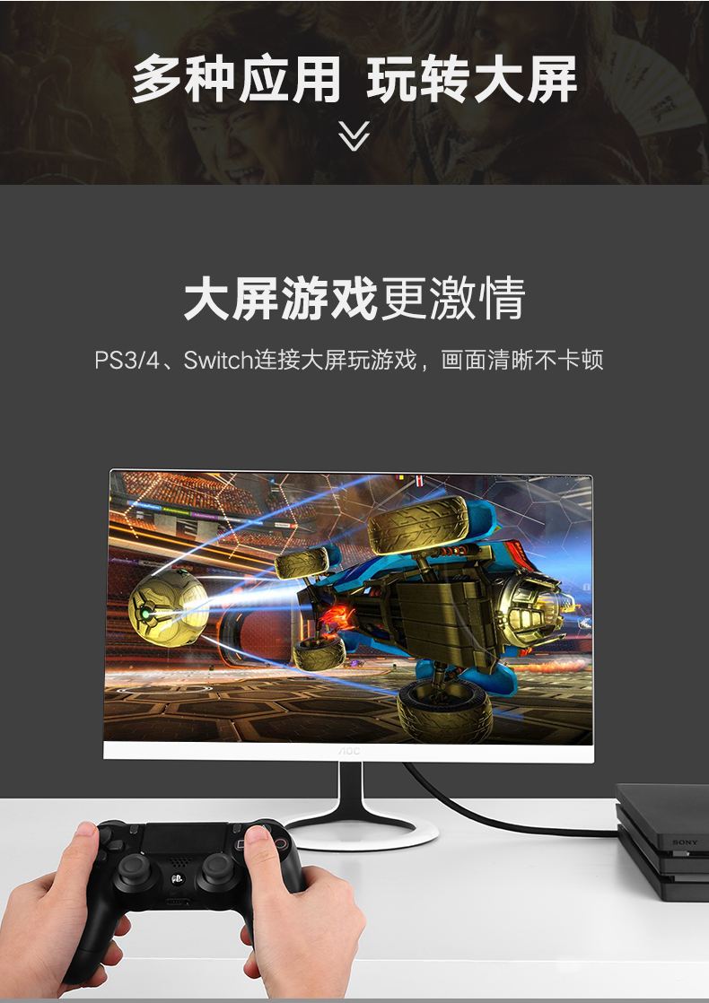 意昂2hdmi转dvi线，电脑电视1080P双向互转高清线