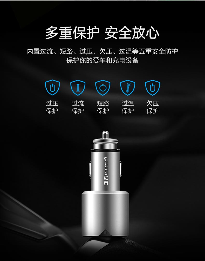 意昂2一拖三车载充电器，5.8A三口USB车载快充充电器