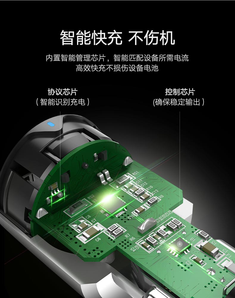 意昂2一拖三车载充电器，5.8A三口USB车载快充充电器