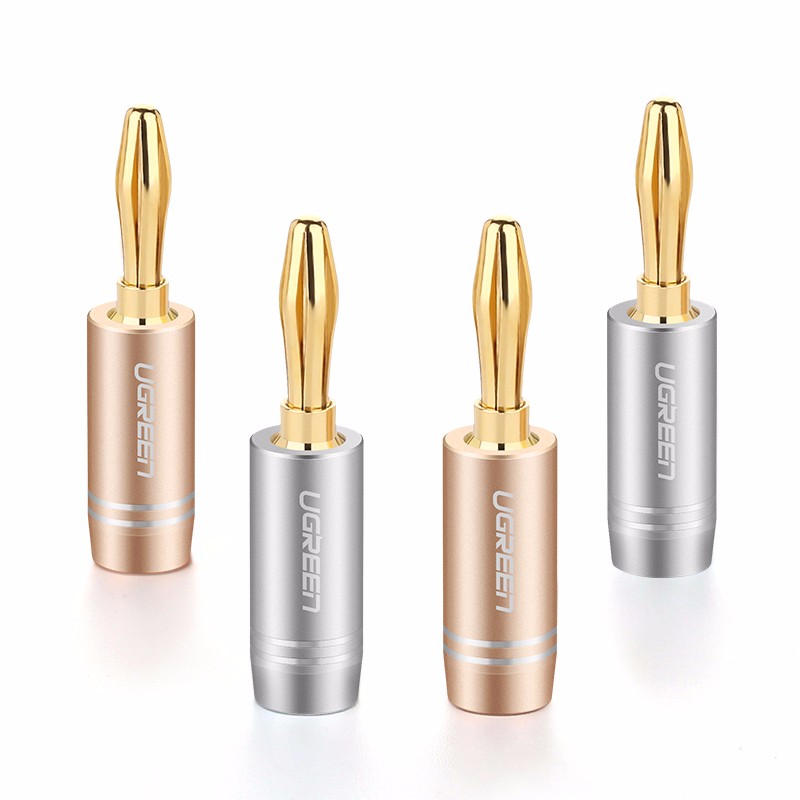 意昂2音响转接头，香蕉头插头纯铜镀金音频线接头