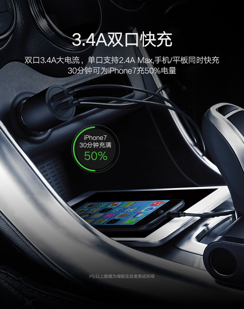 意昂2一拖三车载充电器，双口USB车充加三口点烟口拓展