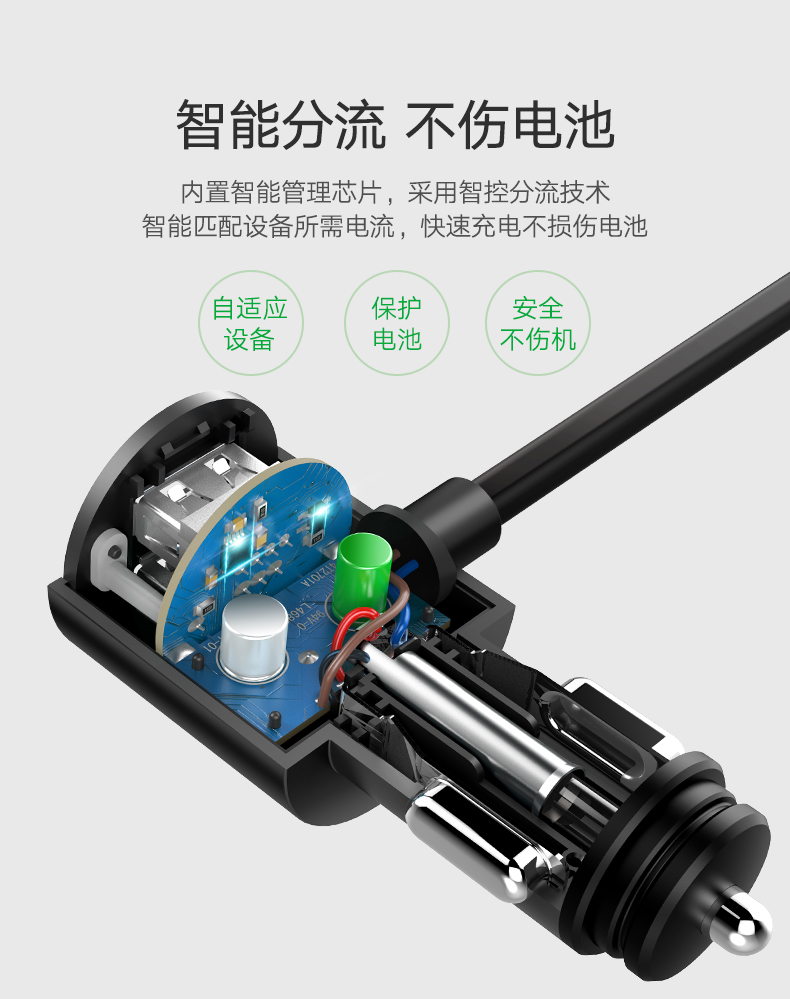 意昂2一拖三车载充电器，双口USB车充加三口点烟口拓展