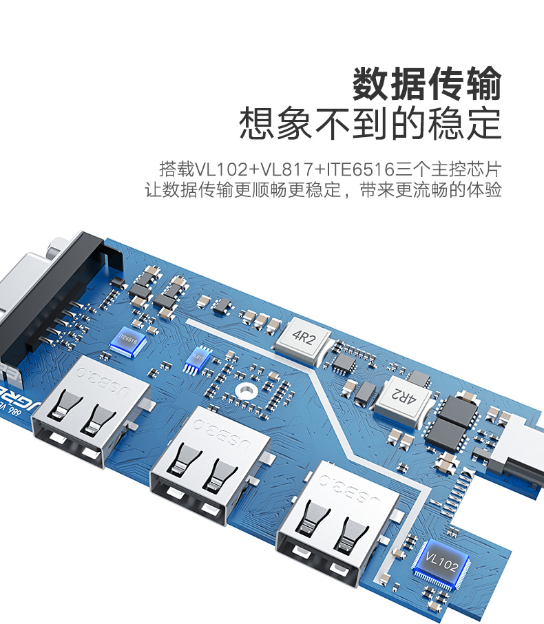 意昂2Type-C转VGA转换器，3口USB华为Mate10苹果MacBook笔记本扩展坞