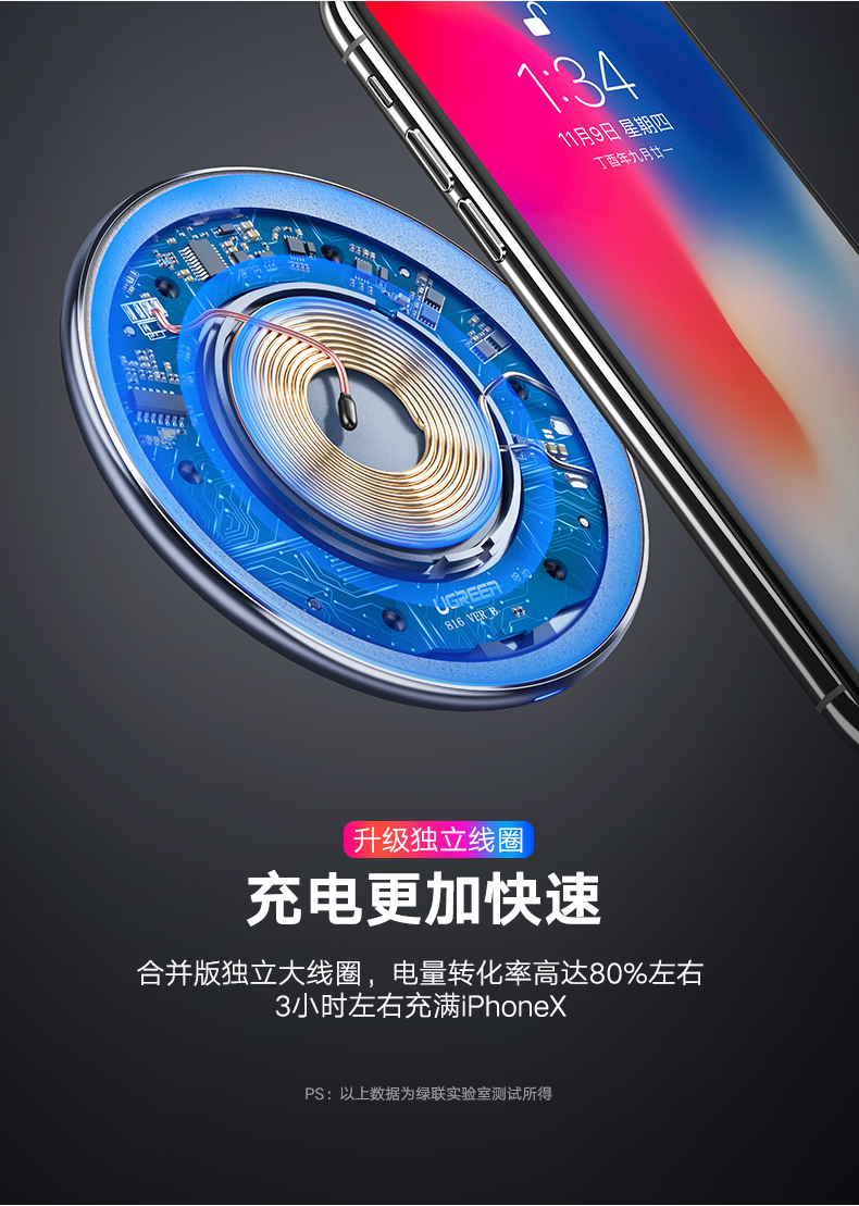 意昂2iPhone8无线充电器，苹果X三星s9小米mix2s通用