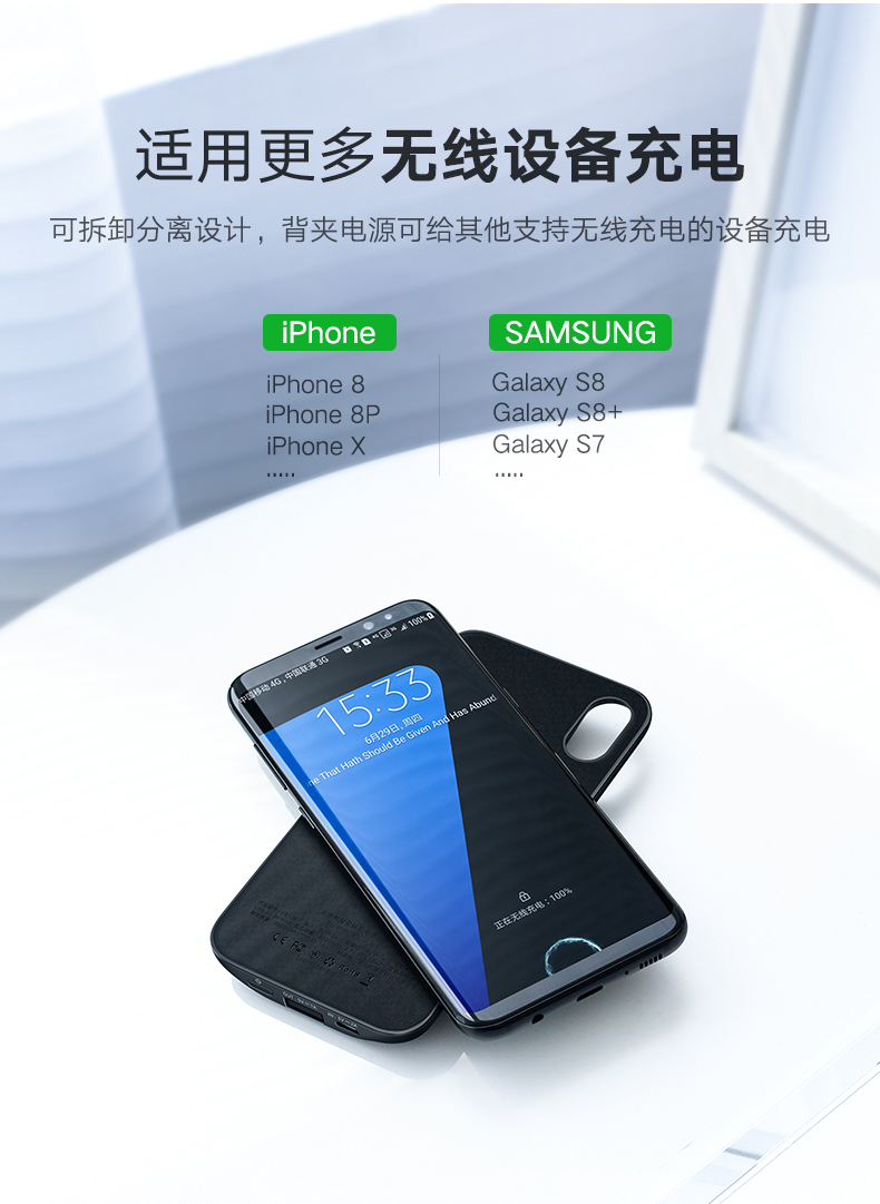 意昂2iPhoneX背夹电池，支持苹果8无线充电