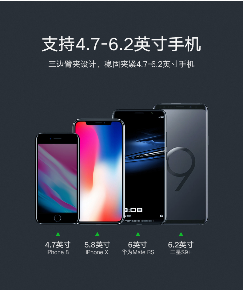 意昂2车载无线充电器，手机支架款安卓苹果双快充模式