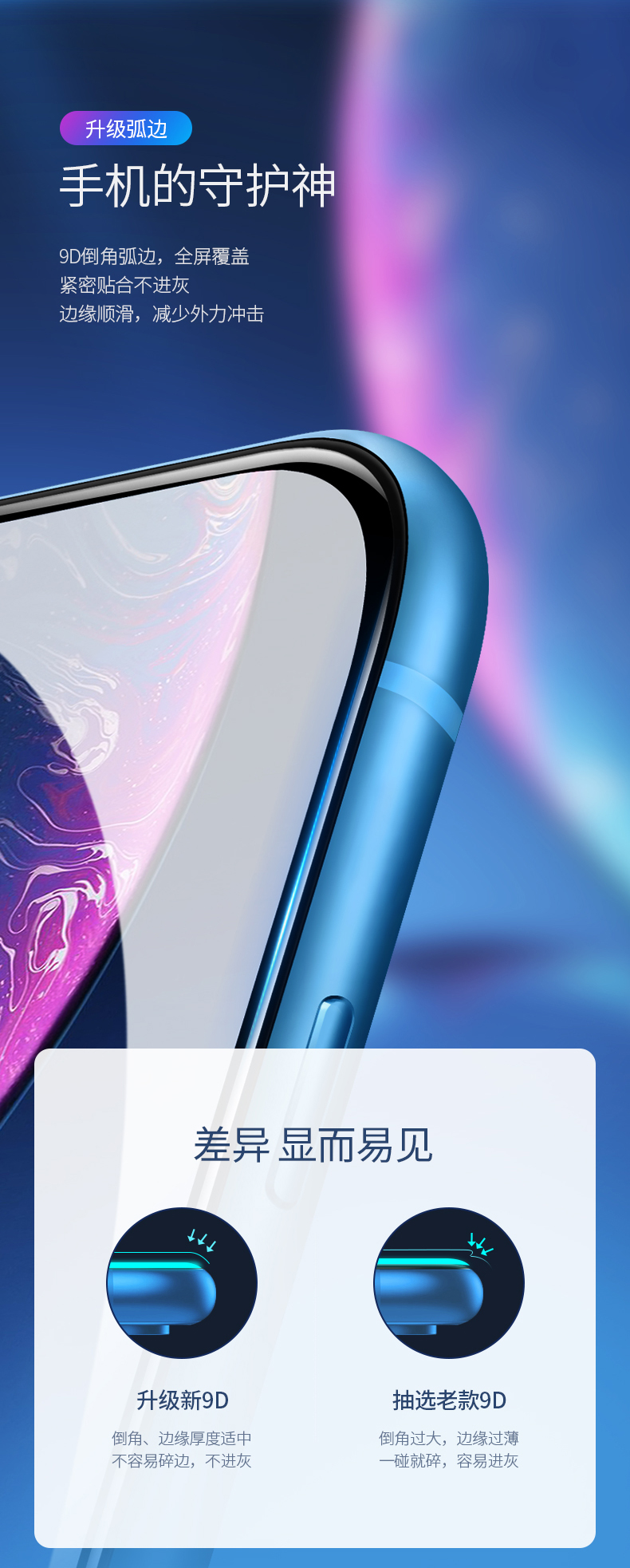 意昂2iPhone xr钢化膜，9D全屏蓝光防爆手机贴膜