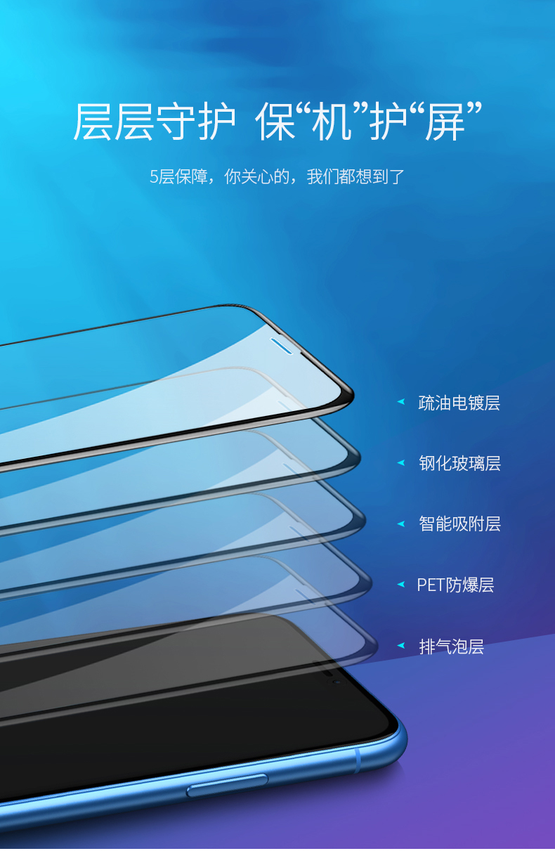 意昂2iPhone xr钢化膜，9D全屏蓝光防爆手机贴膜