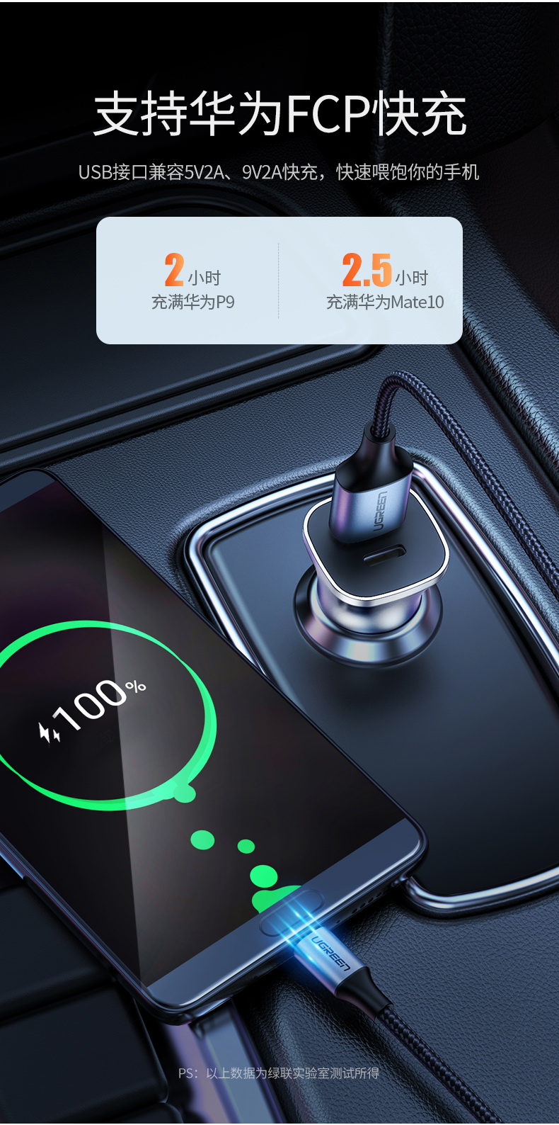 意昂2PD快充车载充电器，Type-C+USB一拖二点烟器车充