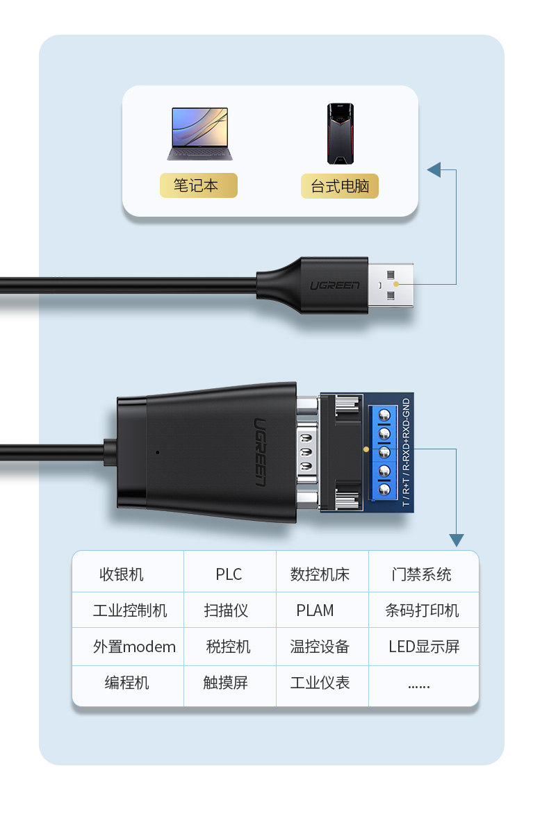 意昂2usb转rs485/422串口线，电脑九针工业串口线