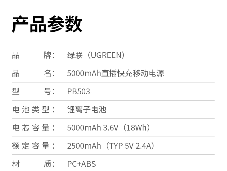 意昂2 胶囊充电宝5000毫安22.5W快充Type-C直插可上飞机 PB503