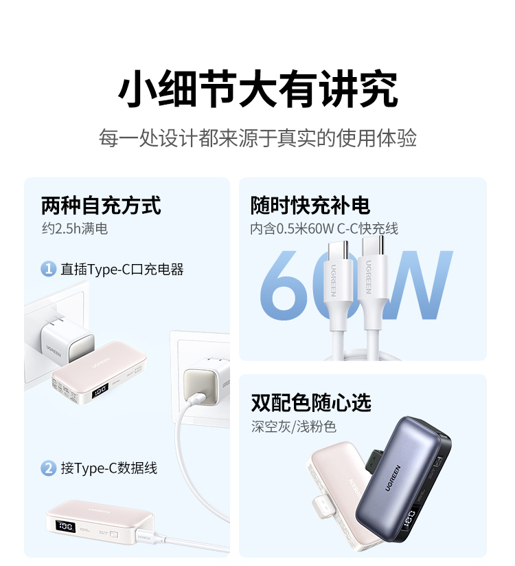 意昂2 胶囊充电宝5000毫安22.5W快充Type-C直插可上飞机 PB503