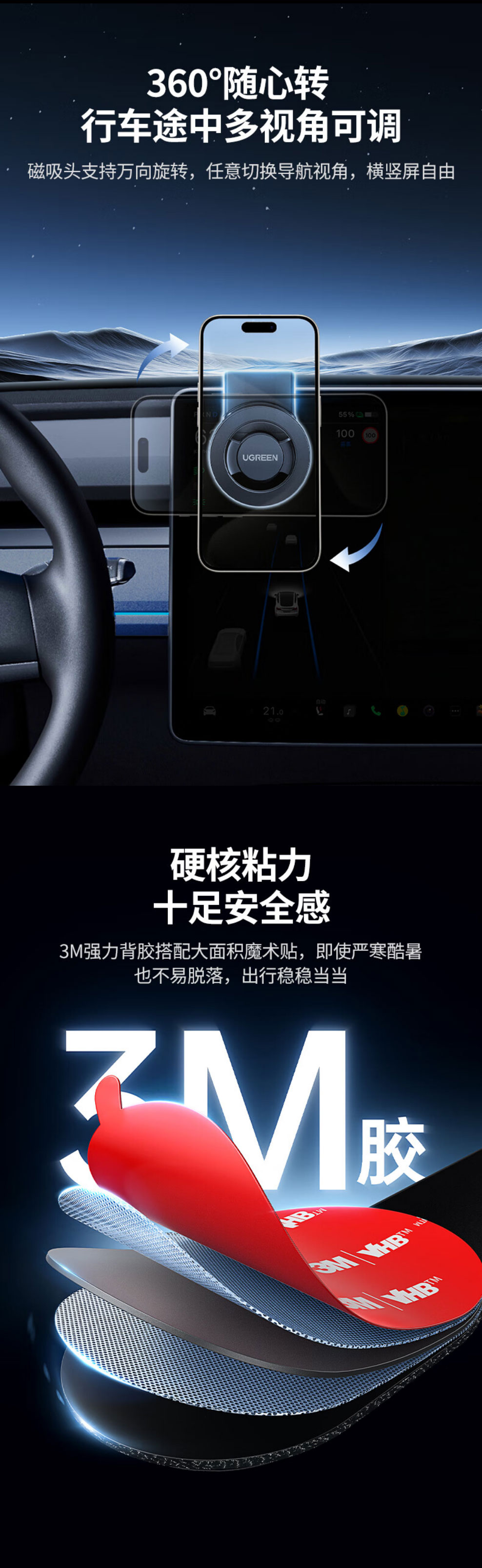 意昂2LP853车载手机支架，360°翻折设计，MagSafe磁吸