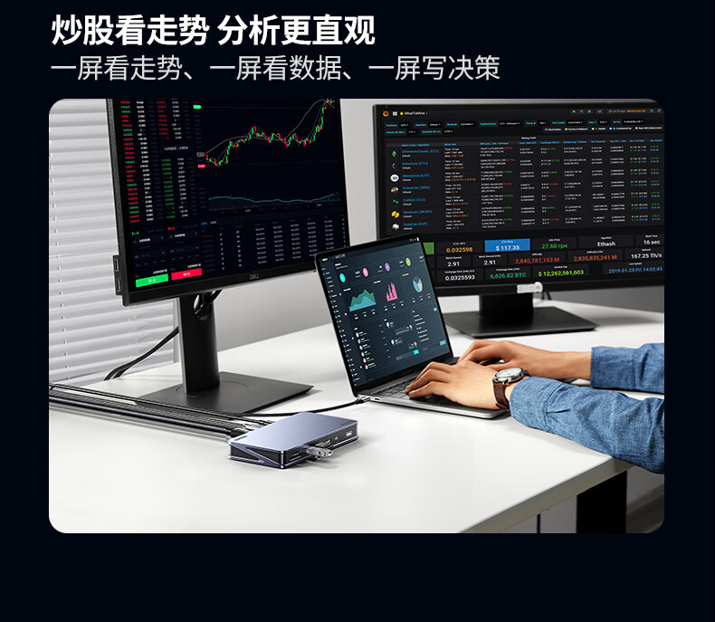 nzkyk U700扩展坞背面视角，展示接口布局