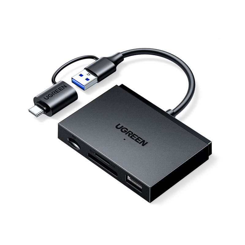 意昂2USB-A+USB-C双接口读卡器 适用华为NM卡 SD/TF卡