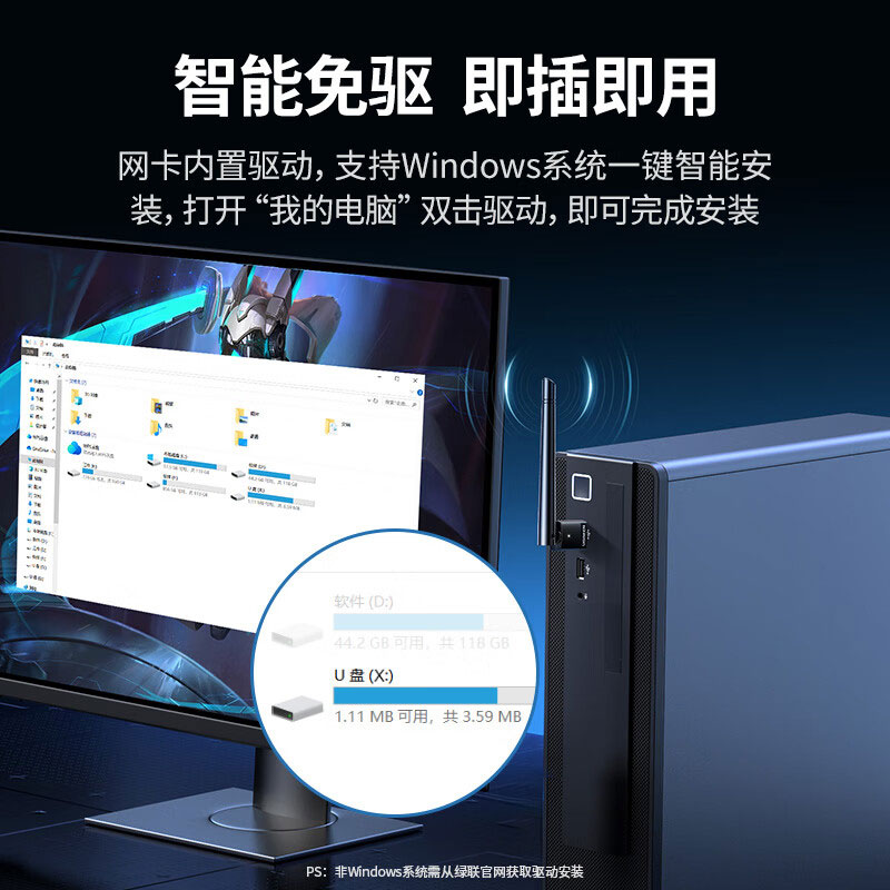 意昂2 USB无线网卡 WiFi6免驱 高增益天线 信号强覆盖广