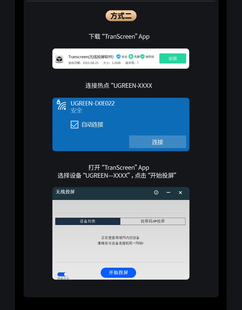 nzkyk 投屏器 双频段WiFi 抗干扰强
