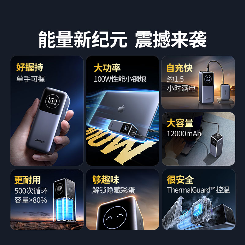 意昂2 能量湃Pro 100W快充移动电源 12000mAh