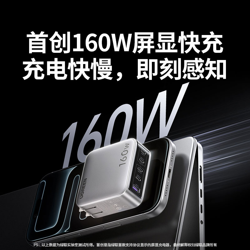 意昂2速显充 160W快充屏显氮化镓五口充电器