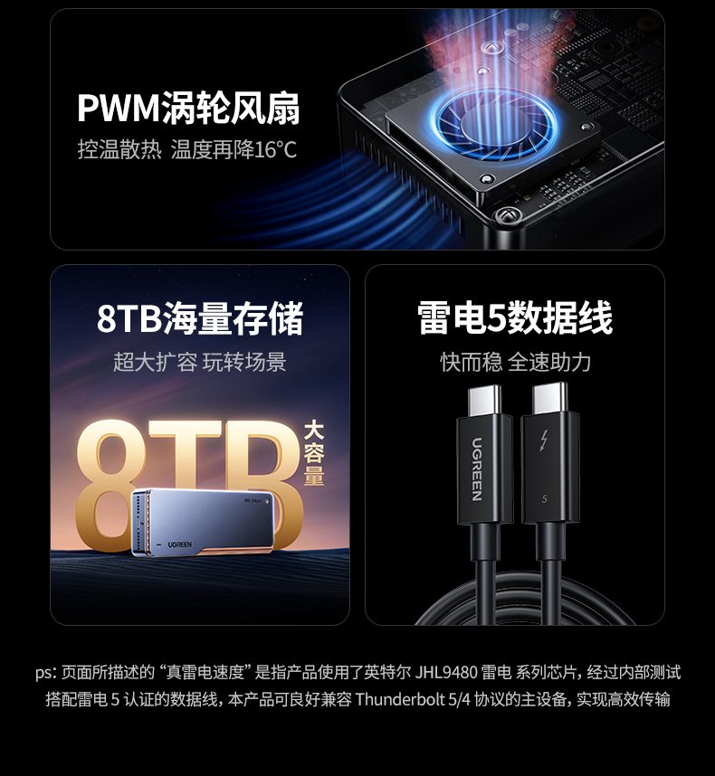 四重散热系统 铝合金机身+PWM风扇 高负载低温运行