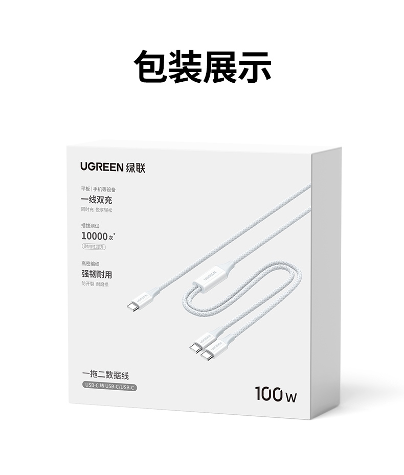 意昂2L527双Type-C二合一数据线产品全景展示图