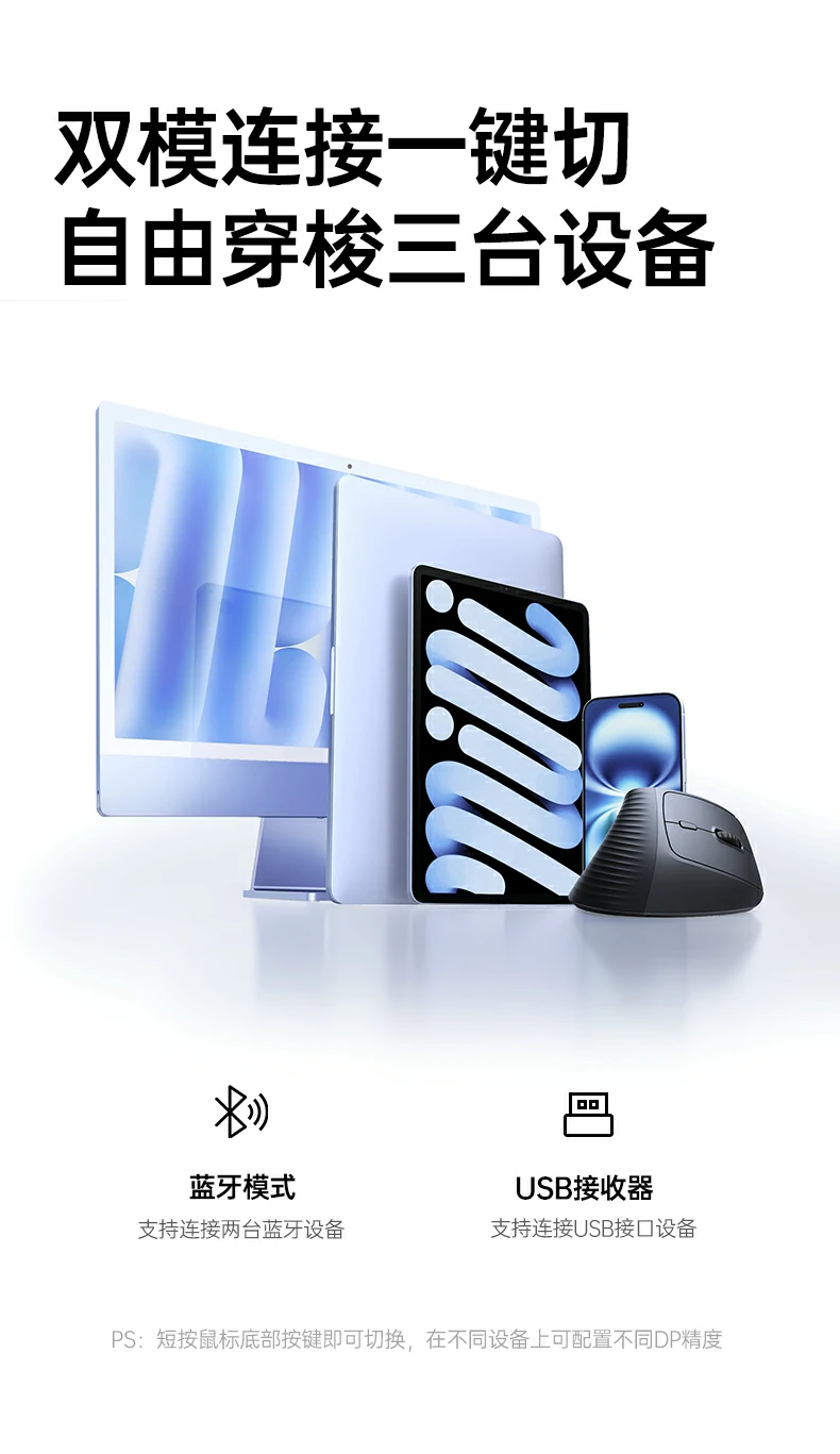 意昂2M571P无线垂直鼠标 按键灵敏精准控制