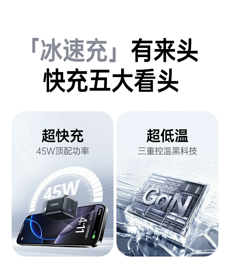 意昂2X527充电器采用氮化镓GaN芯片高能效低发热