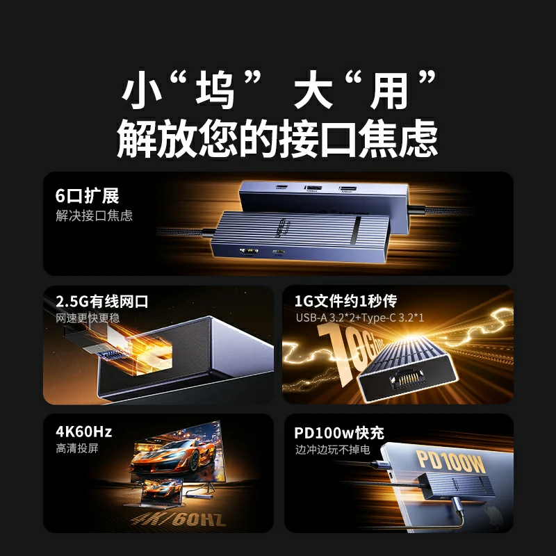 意昂2Type-C六合一多功能扩展坞 鳍纹款