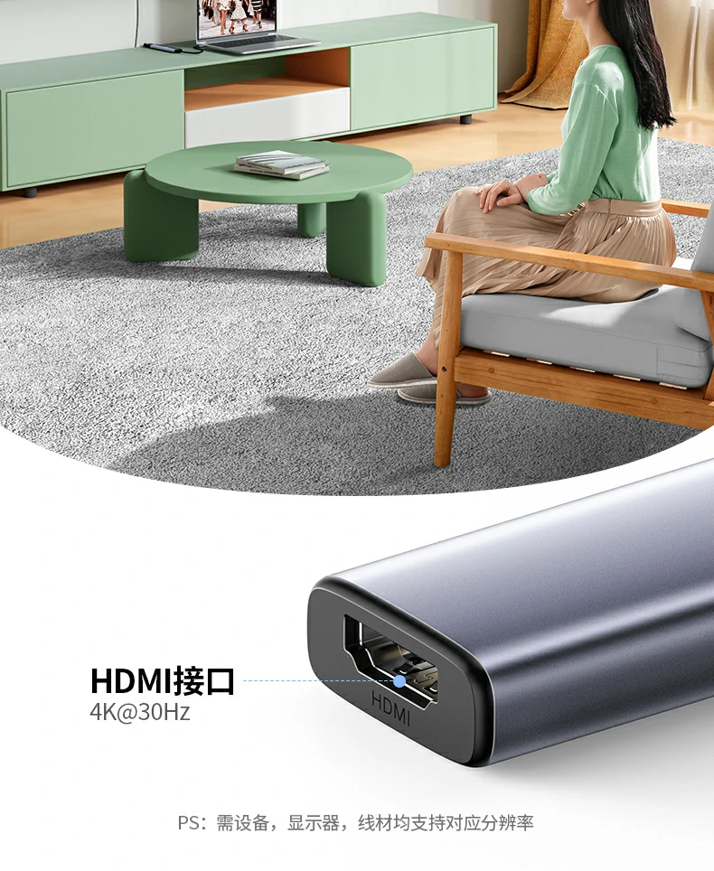 意昂215495 多口同时使用场景（HDMI+PD+USB3.0+USB2.0×2）