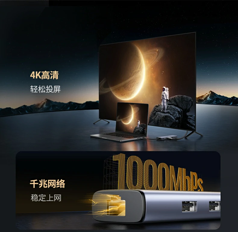 千兆以太网口细节图，支持1000Mbps有线连接