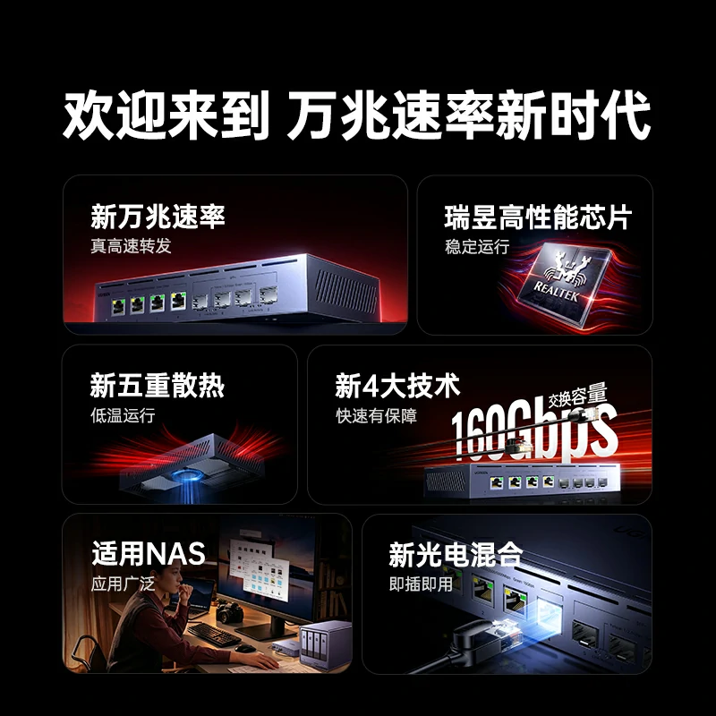 意昂28口万兆光电混合交换机